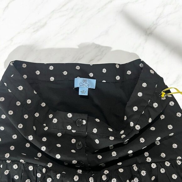 CECE Mini Skirt Size 10 Black Eyelet Floral Dot Embroidered Lined Drop Waist - Picture 3 of 5